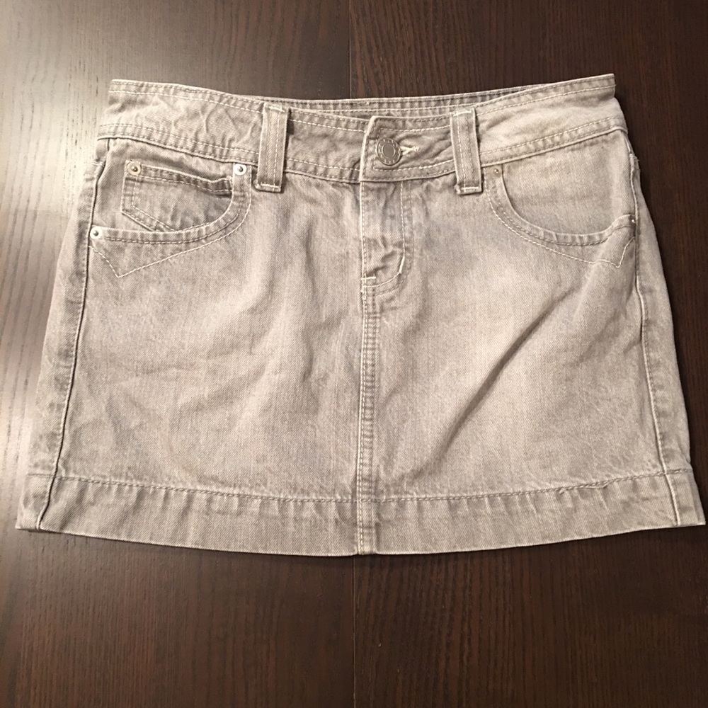 grey denim mini skirt